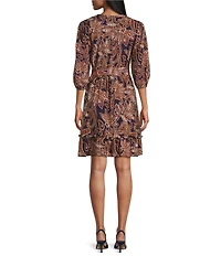 Leslie Fay Long Sleeve Paisley Pattern Shirt Dress