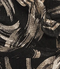 Leslie Fay Moonlight Gold Foil Long Balloon Sleeves Ruffle Trim Flounce Hem Midi Dress