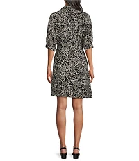 Leslie Fay Pleated Bodice Elbow Length Sleeve V Neck Dress