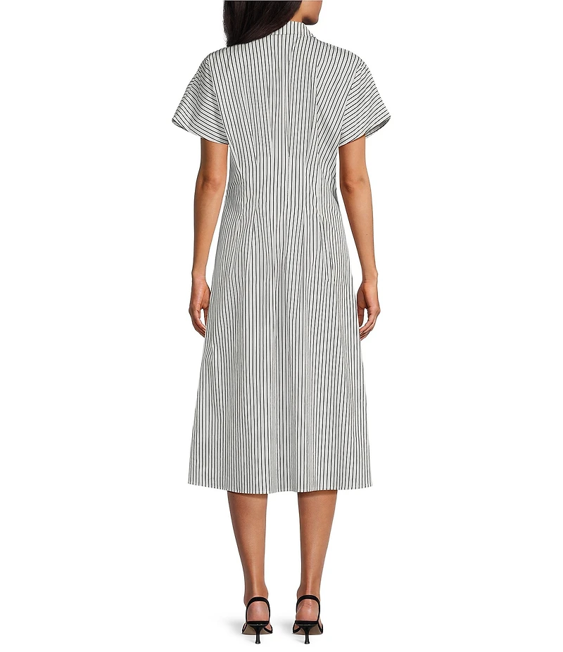 Leslie Fay Poplin Cinched Waist Button Down Midi Shirt Dress