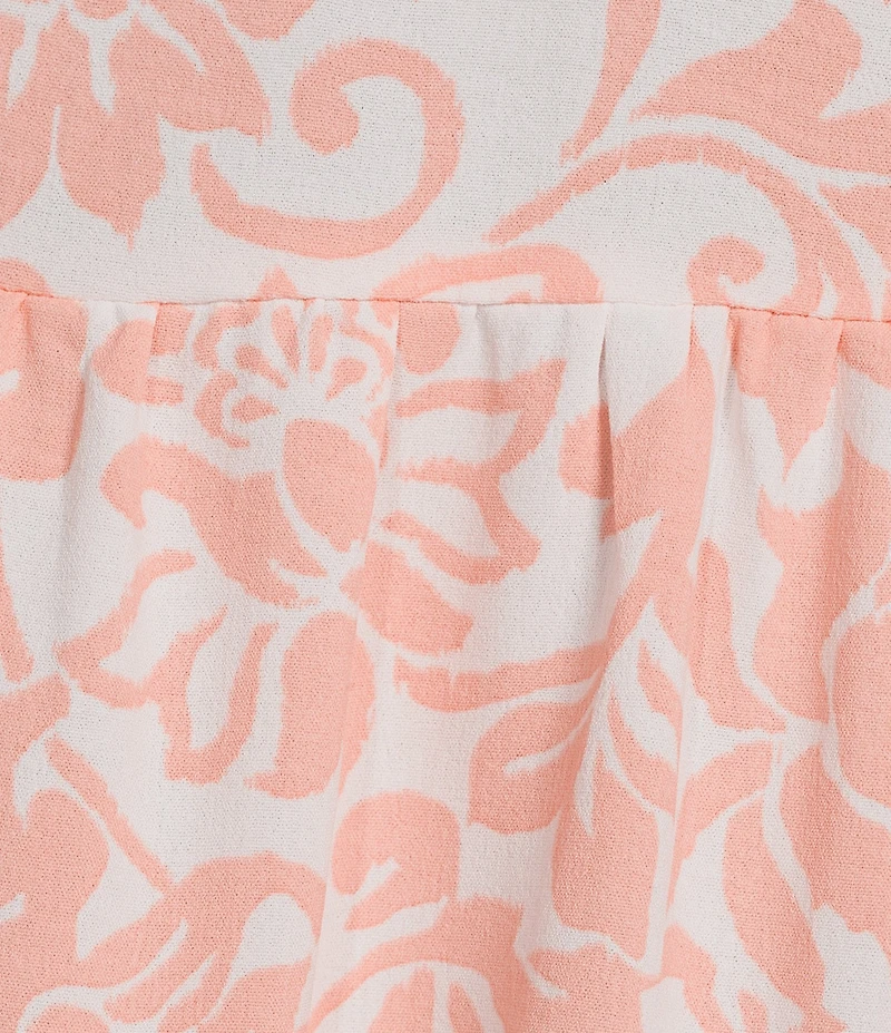 Leslie Fay Printed Band Collar 3/4 Flounce Sleeve Button Front Short Dress