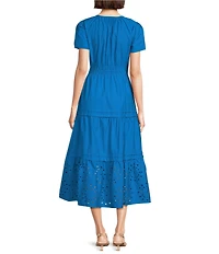 Leslie Fay Short Sleeve A-Line Cotton Poplin Maxi Dress