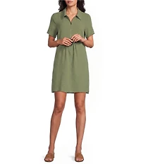 Leslie Fay Short Sleeve Shirt Collar Neck Zip Front Dress