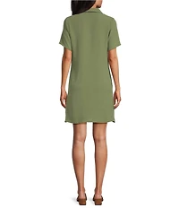 Leslie Fay Short Sleeve Shirt Collar Neck Zip Front Dress