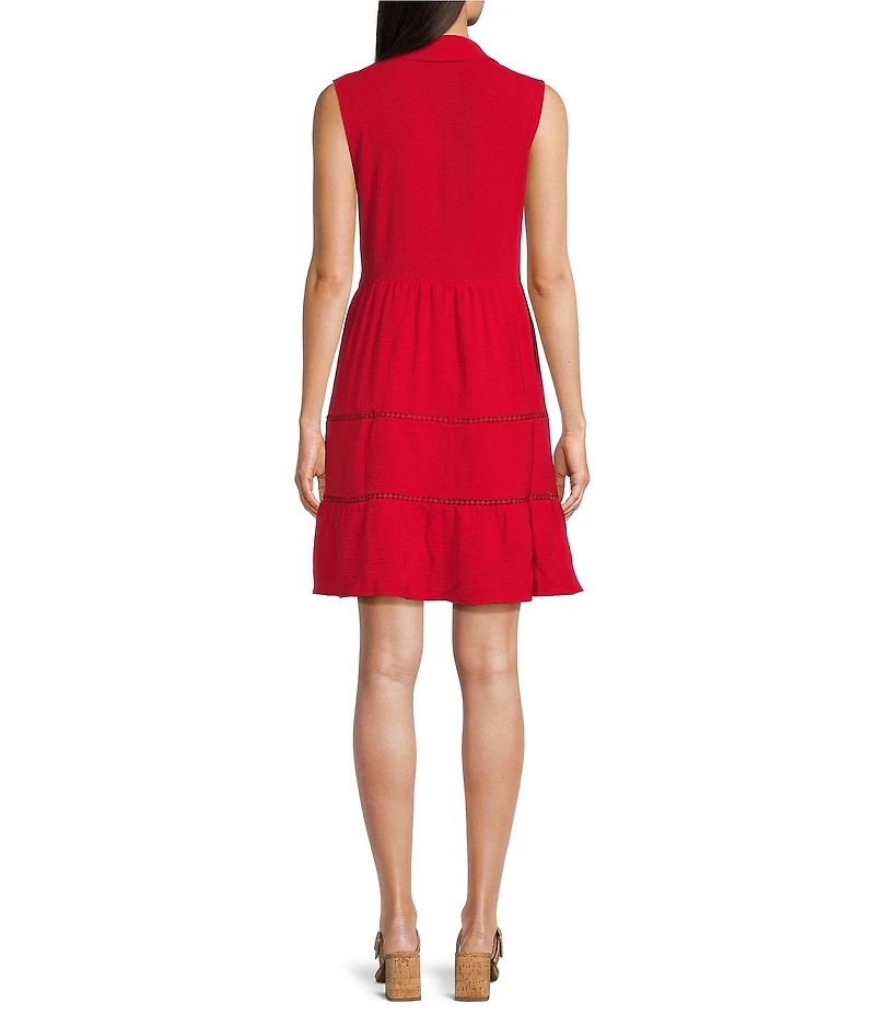 Leslie Fay Sleeveless Lace Trim Shirtdress