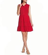 Leslie Fay Sleeveless Lace Trim Shirtdress