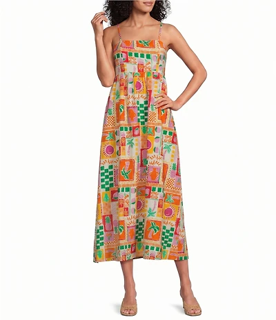 Leslie Fay Sleeveless Square Neck Midi Dress