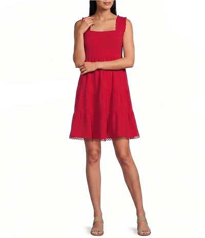 Leslie Fay Sleeveless Square Neck Tiered Dress