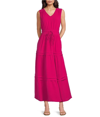 Leslie Fay Sleeveless V Neck Fit & Flare Maxi Dress