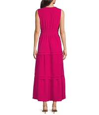 Leslie Fay Sleeveless V Neck Fit & Flare Maxi Dress