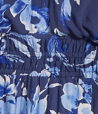 Leslie Fay Split V-Neck Short Sleeve Floral Print Maxi Dress