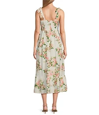 Leslie Fay Square Neck Sleeveless Tie Strap Flounce Skirt Midi Dress