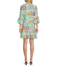 Leslie Fay V Neck 3/4 Sleeve Tiered Dress