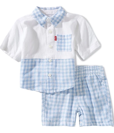 Levi's® Baby Boys Gingham Woven Short-Sleeve Button Front Shirt & Shorts Set