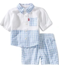 Levi's® Baby Boys Gingham Woven Short-Sleeve Button Front Shirt & Shorts Set