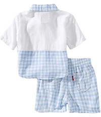 Levi's® Baby Boys Gingham Woven Short-Sleeve Button Front Shirt & Shorts Set