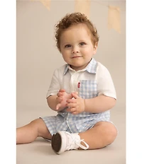 Levi's® Baby Boys Gingham Woven Short-Sleeve Button Front Shirt & Shorts Set