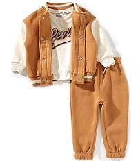 Levi's® Baby Boys Long-Sleeve Color Block Fleece Bomber Jacket, Short Sleeve Logo Jersey T-Shirt & Solid Fleece Jogger Pant Set
