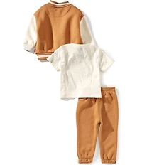 Levi's® Baby Boys Long-Sleeve Color Block Fleece Bomber Jacket, Short Sleeve Logo Jersey T-Shirt & Solid Fleece Jogger Pant Set
