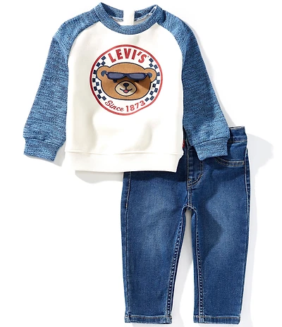 Levi's® Baby Boys Long Sleeve Moto Crew Neck T-Shirt & Denim Jeans Set