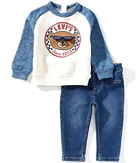 Levi's® Baby Boys Long Sleeve Moto Crew Neck T-Shirt & Denim Jeans Set