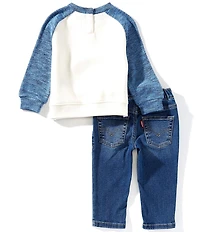 Levi's® Baby Boys Long Sleeve Moto Crew Neck T-Shirt & Denim Jeans Set