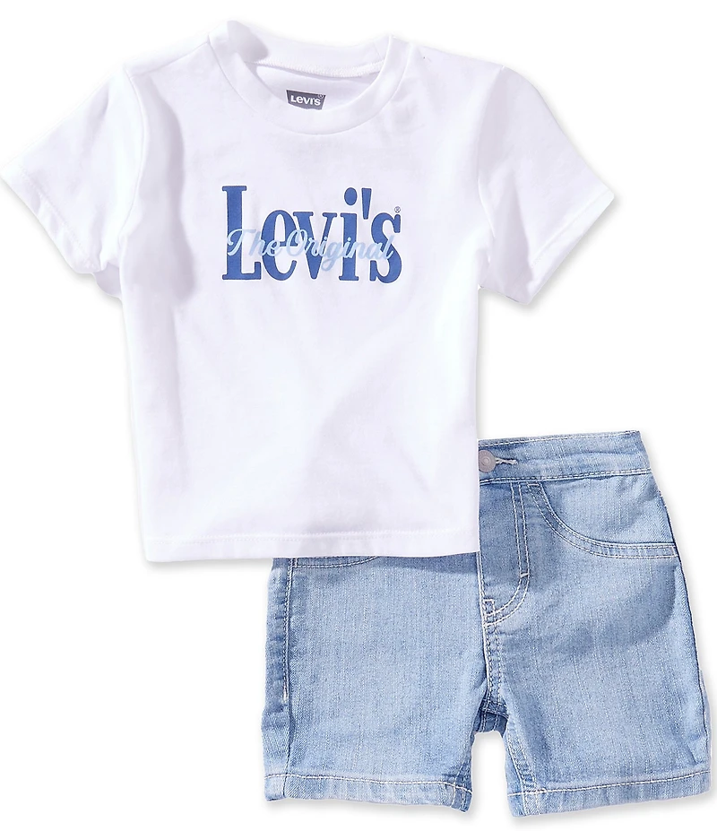 Levi's Baby Boys Short Sleeve All Over Print Logo T-Shirt & Denim Shorts 2-Piece Set