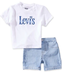 Levi's Baby Boys Short Sleeve All Over Print Logo T-Shirt & Denim Shorts 2-Piece Set