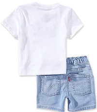 Levi's Baby Boys Short Sleeve All Over Print Logo T-Shirt & Denim Shorts 2-Piece Set