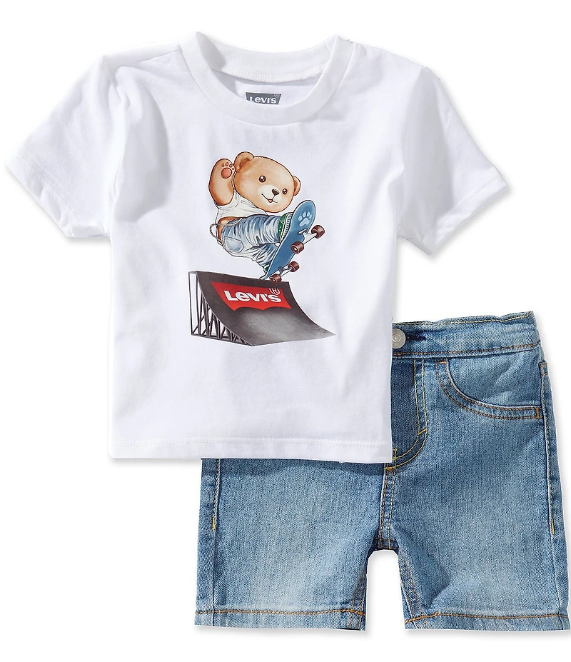 Levi's® Baby Boys Short-Sleeve Skater Bear T-Shirt & Denim Shorts Set