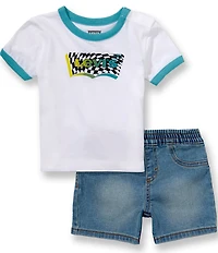 Levi's® Baby Boys Short Sleeves Batwing Ringer Tee & Denim Shorts 2-Piece Set