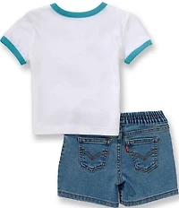 Levi's® Baby Boys Short Sleeves Batwing Ringer Tee & Denim Shorts 2-Piece Set