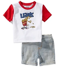 Levi's Baby Boys Short Sleeves Fry Guy Ringer Tee & Denim Shorts 2-Piece Set