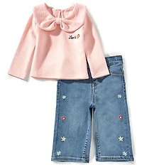 Levi's® Baby Girls Long-Sleeve Bow-Accented Jacquard Twill Top & Stretch Denim Jeans Set