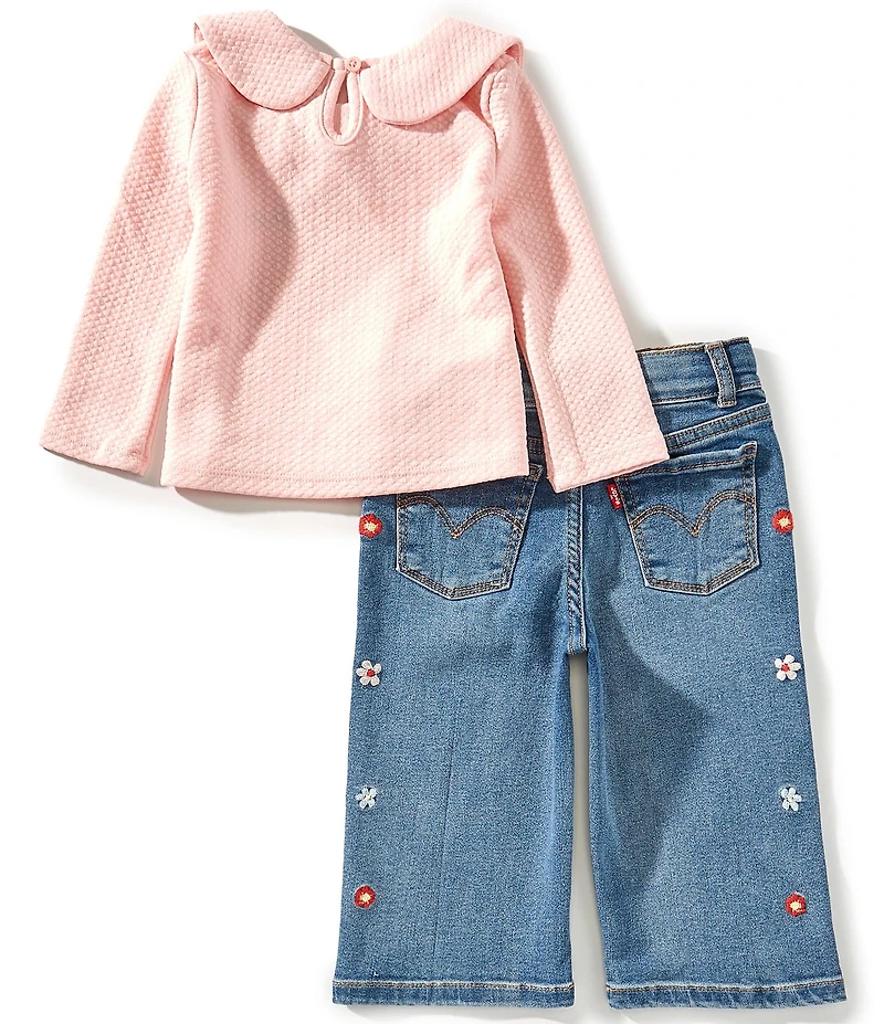 Levi's® Baby Girls Long-Sleeve Bow-Accented Jacquard Twill Top & Stretch Denim Jeans Set