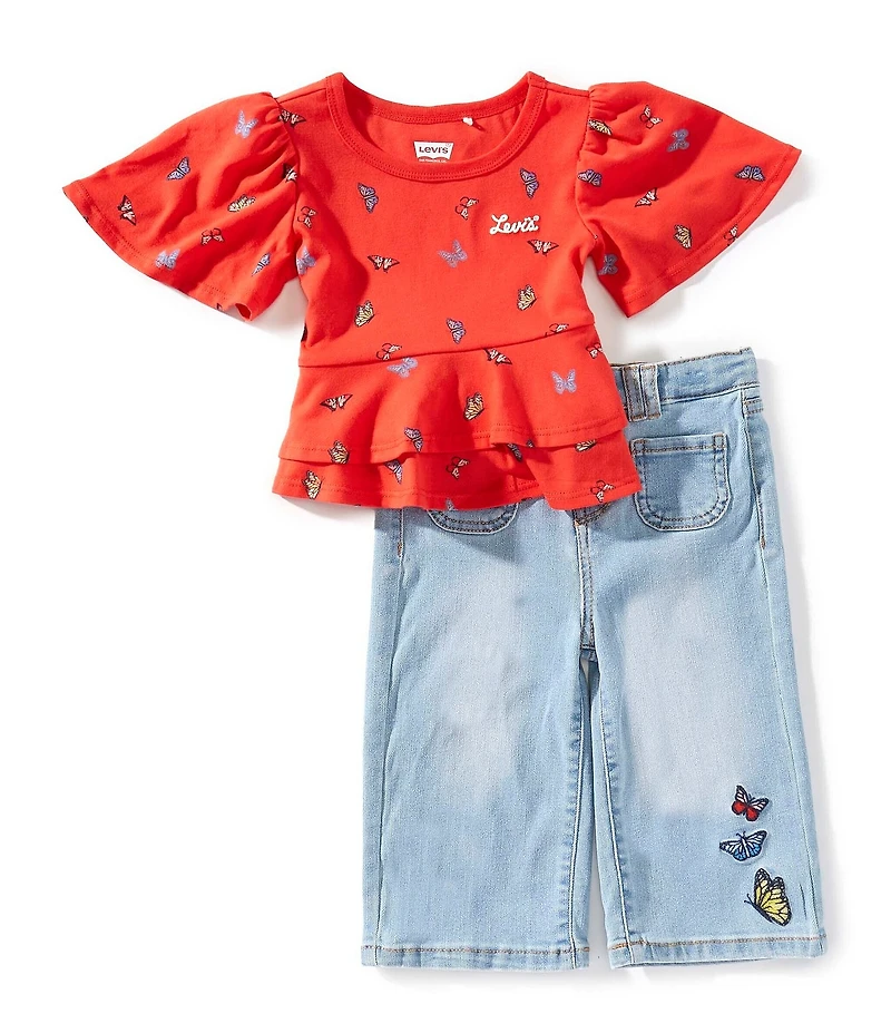Levi's® Baby Girls Long Sleeve Peplum Top & Wide Leg Pants Set