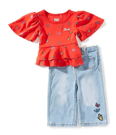 Levi's® Baby Girls Long Sleeve Peplum Top & Wide Leg Pants Set