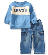 Levi's® Baby Girls Long-Sleeve Stay Loose Logo Fleece Sweatshirt & Stretch Cargo Denim Jeans Set