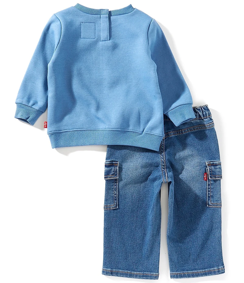 Levi's® Baby Girls Long-Sleeve Stay Loose Logo Fleece Sweatshirt & Stretch Cargo Denim Jeans Set