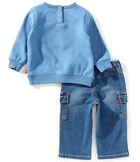 Levi's® Baby Girls Long-Sleeve Stay Loose Logo Fleece Sweatshirt & Stretch Cargo Denim Jeans Set