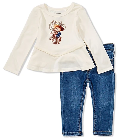 Levi's® Baby Girls Long-Sleeve Western Character Graphic T-Shirt & Jeans Set