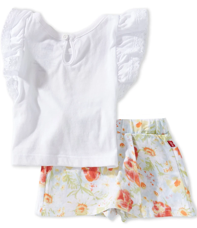Levi's® Baby Girls Short Sleeve Ruffle Levi's Script Top & Floral Print Skort Set