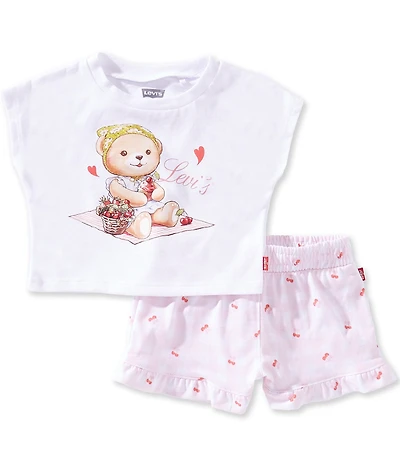 Levi's Baby Girls Short Sleeves Bear T-Shirt & Seersucker Shorts 2-Piece Set