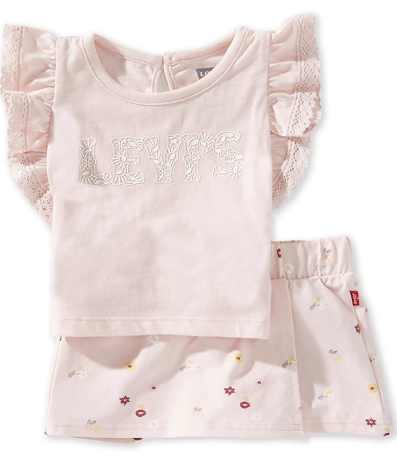 Levi's® Baby Girls Short Sleeves Ruffle Knit Top & Ditsy Print Skort Set