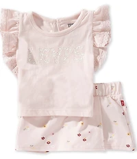 Levi's® Baby Girls Short Sleeves Ruffle Knit Top & Ditsy Print Skort Set