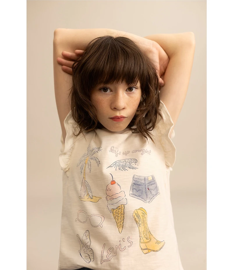 Levi's® Big Girls Flutter Short Sleeve Coastal Flutter Top