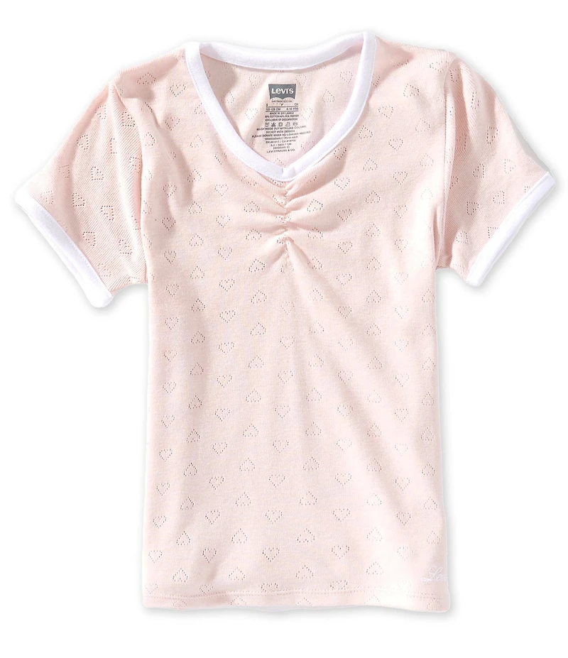 Levi's® Big Girls Heart Pointelle Short Sleeve Cinched V-Neck Top