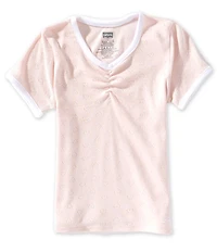 Levi's® Big Girls Heart Pointelle Short Sleeve Cinched V-Neck Top