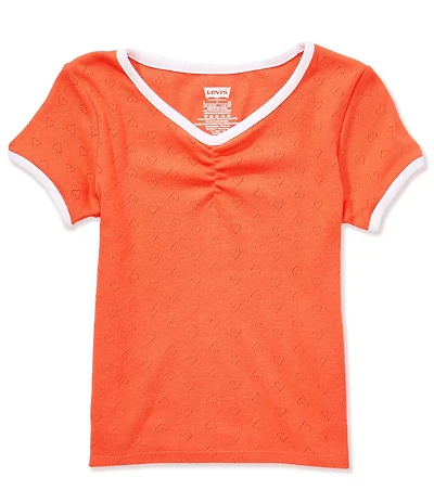 Levi's® Big Girls Heart Pointelle Short Sleeve Cinched V-Neck Top