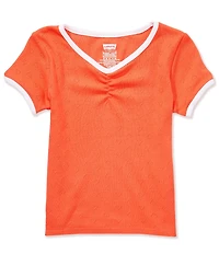 Levi's® Big Girls Heart Pointelle Short Sleeve Cinched V-Neck Top